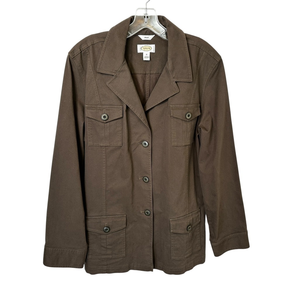 VTG Talbots Plus Size 18 Field‎ Jacket Brown Cotton Utility Button Front 1801